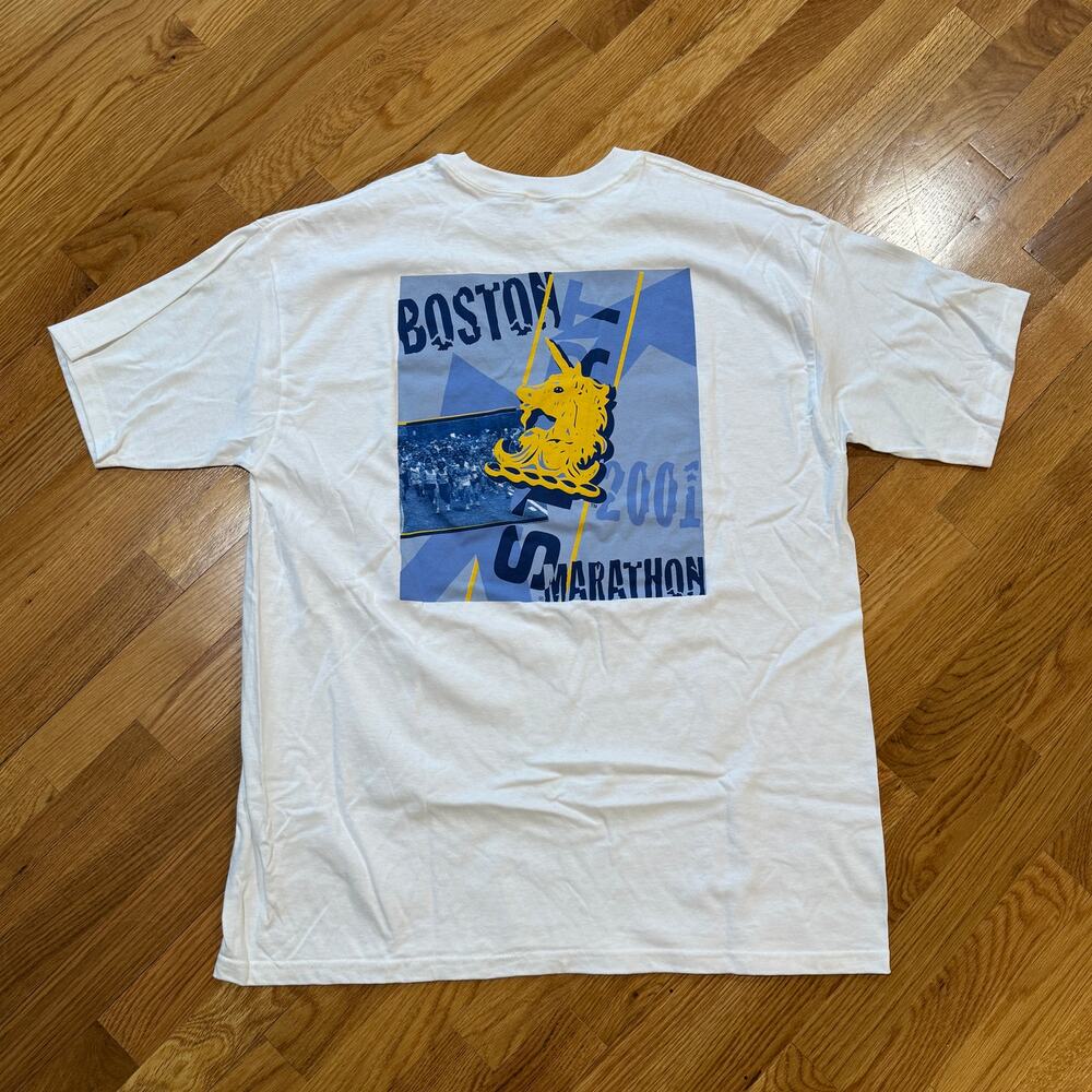 Vintage 2001 Boston Marathon T-Shirt Mens X-Large White Y2K Running NWOT
